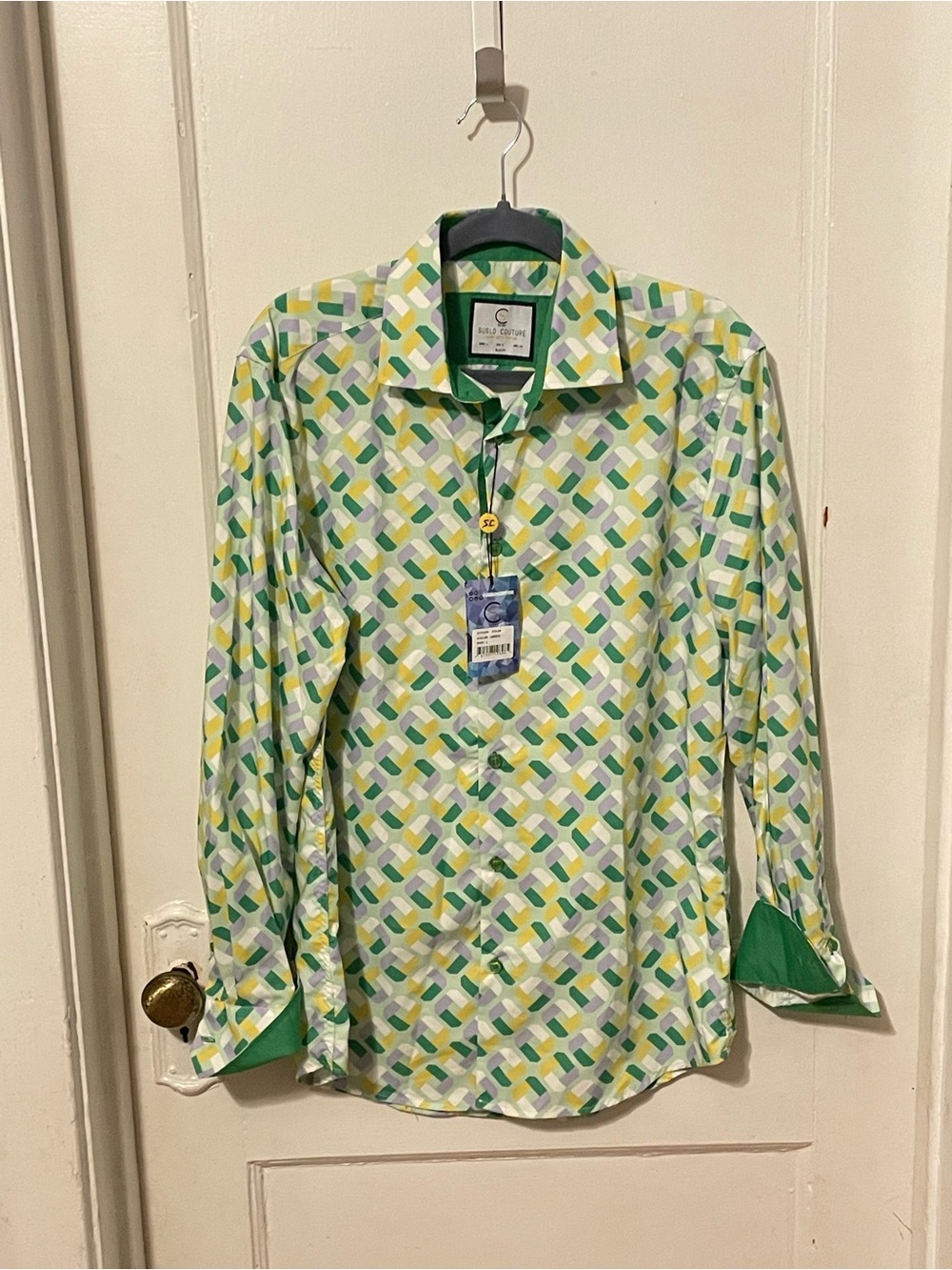 Men's Geometric Print Button-Down Shirt - Green/Yellow